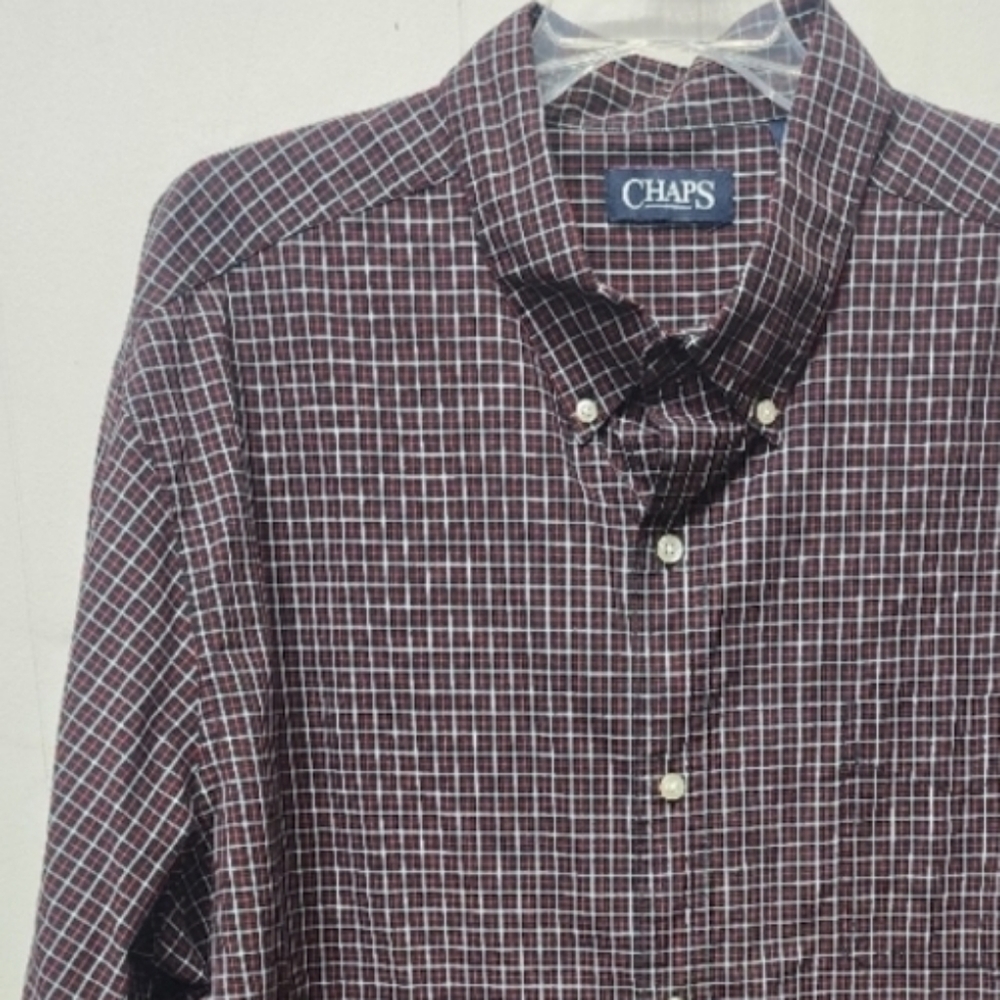 Chaps Button Front Shirt XXL Checked Long Sleeve Black Red Casual Office C68